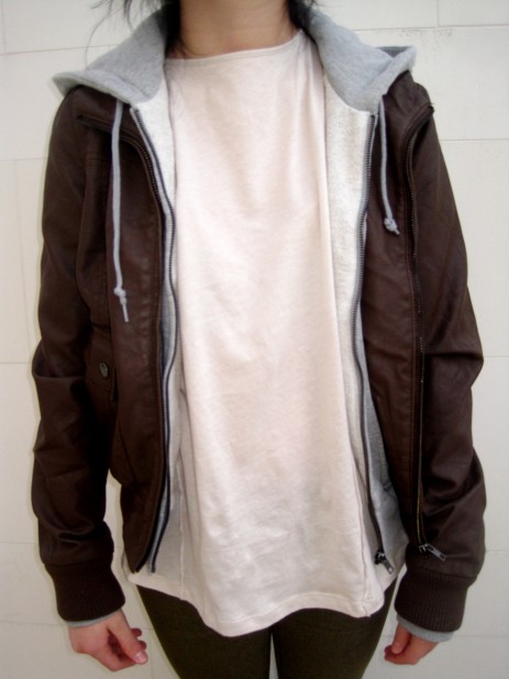 Brown leather with grey hood