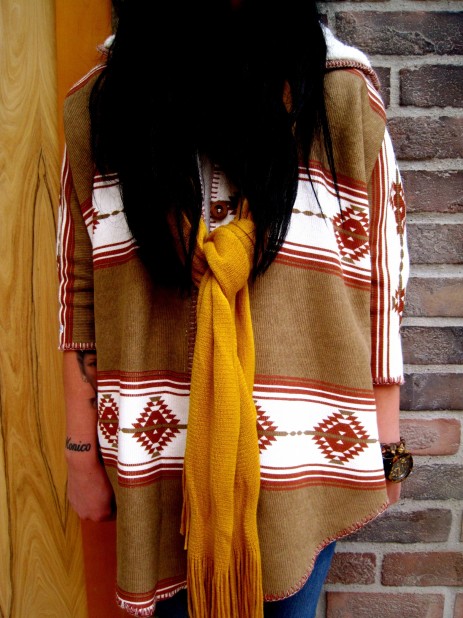 RVCA Nadia Cape matched with a mustard scarf