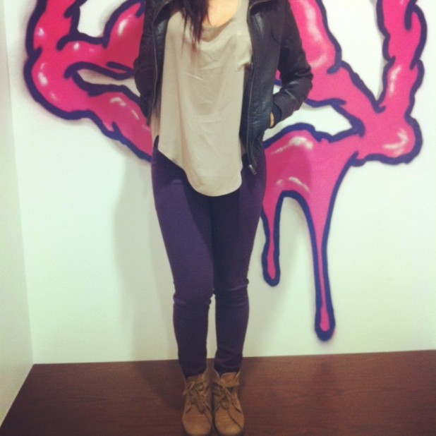 Jack Jet Fighter Jacket in Black, Toska PYT Top in Taupe, Flying Monkey Gossip Girl Skinny Jean in Blackberry